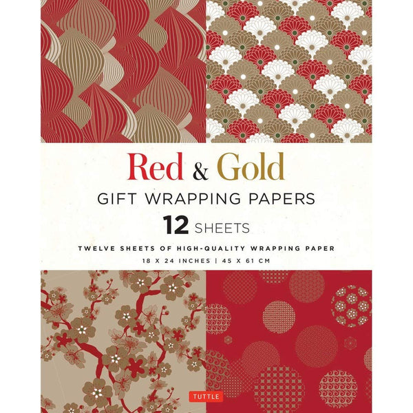 Gold Marbled Red Floral Wrapping Paper - 20 Sheets