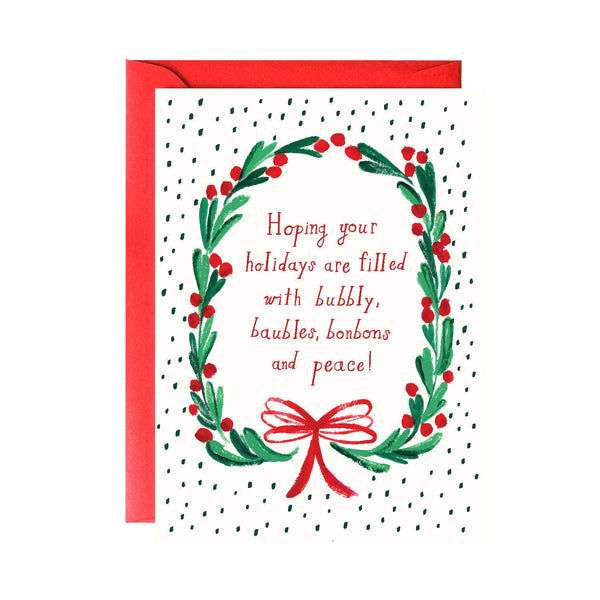 Bubbly + Bonbons Holiday Greeting Card (Single card)