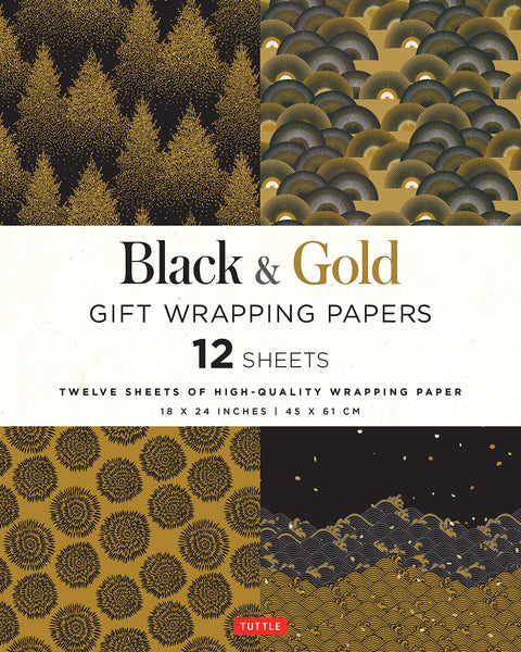 Black & Gold Gift Wrapping Papers 12 Sheets: High-Quality 18 x 24 inch Wrapping Paper